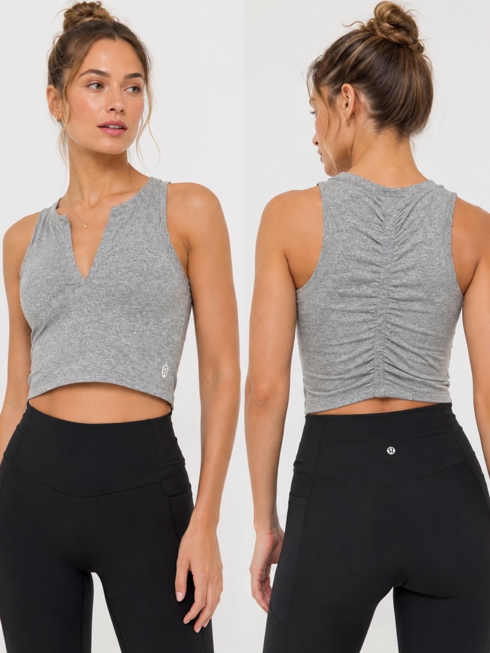 Free People FP Movement Gray Ruched Back Crop Tank – Size Medium